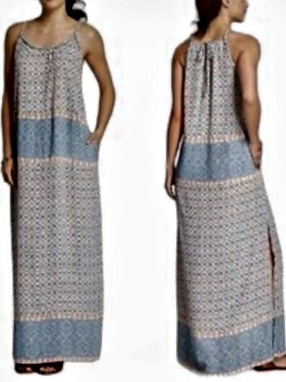 Knox Rose Geometric Maxi Dress in Blue & White Size XS Like New
